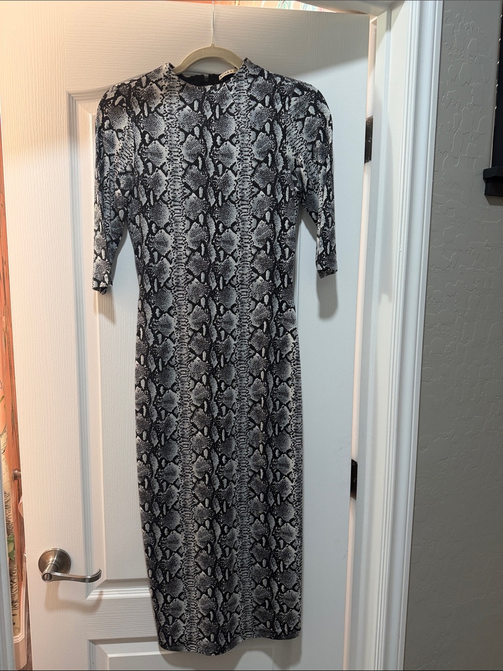 Alice + Olivia Black and White Snake-Print Midi Dress
